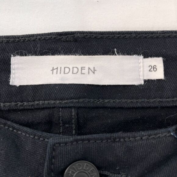 Hidden Jeans Womens 26 Black Flare Leg Stretch Button-Fly Raw Hem Bell Bottoms - Picture 6 of 12